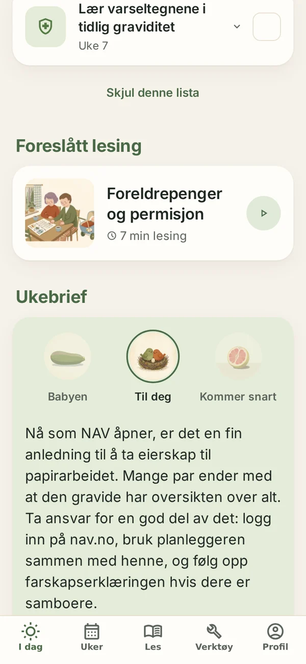Skjermbilde av Ukebrief i Reiret
