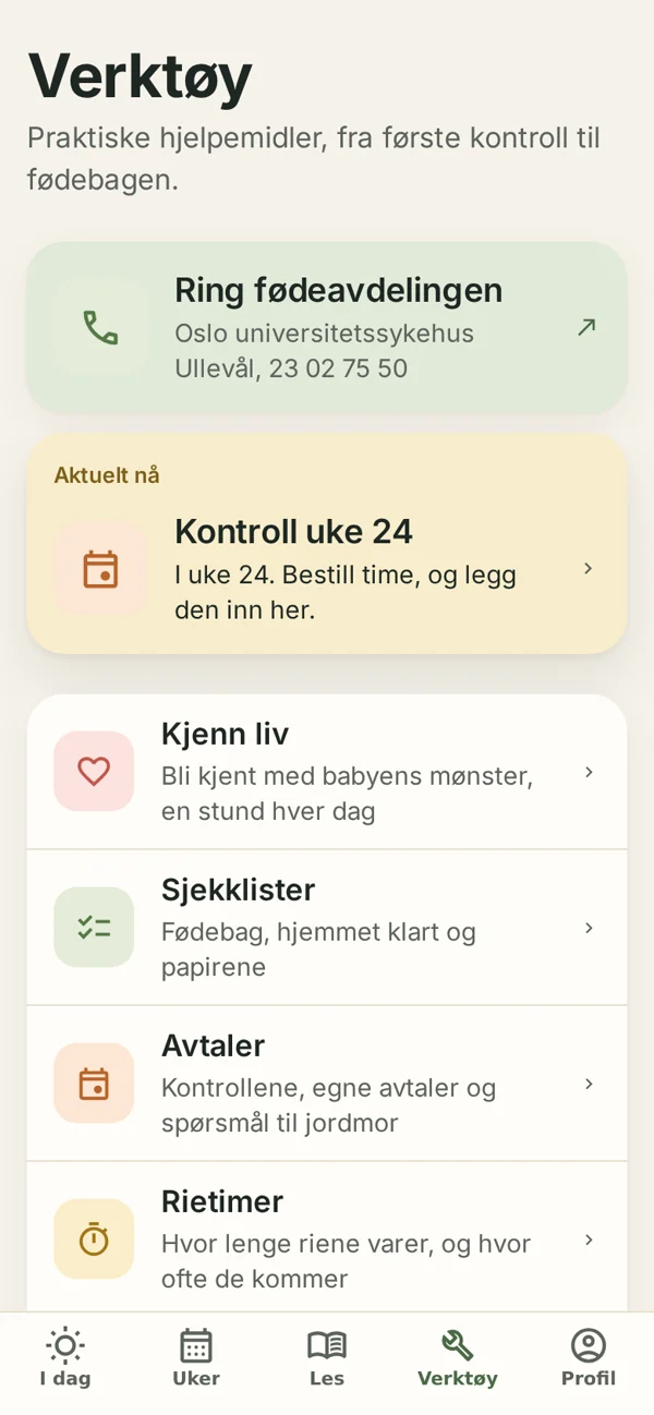 Skjermbilde av Verktøy i Reiret