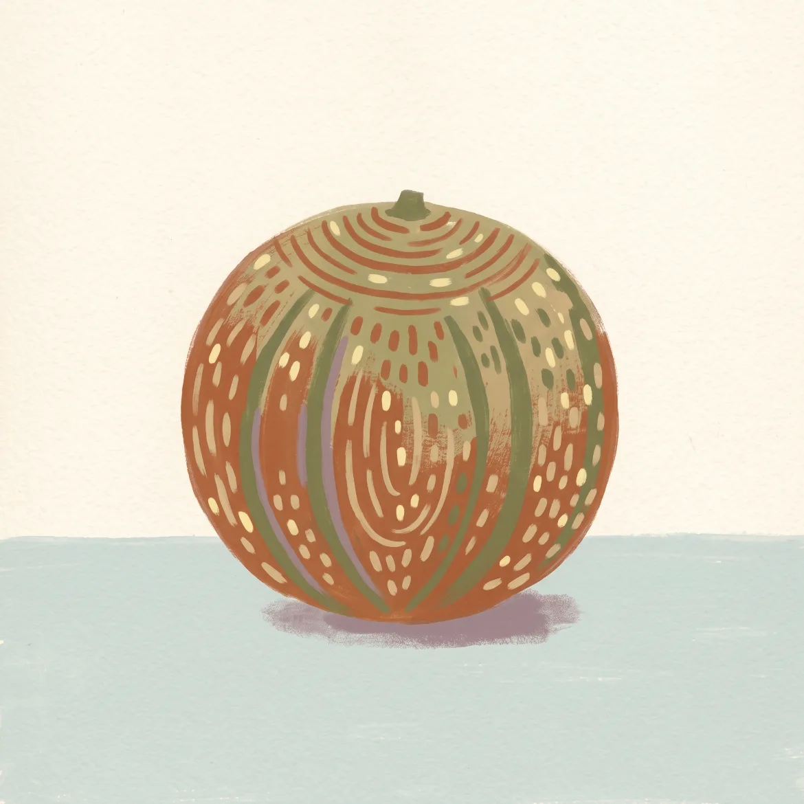 Gouache av en cantaloupemelon